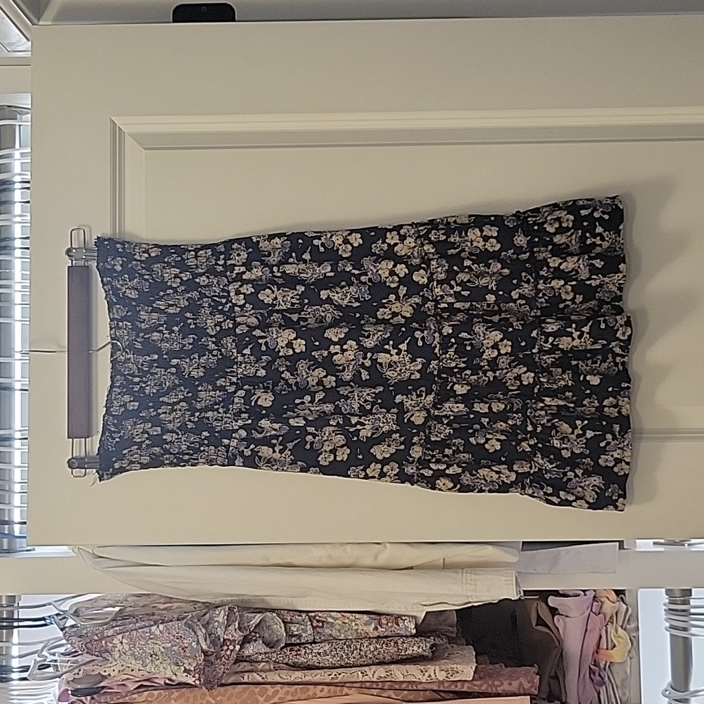 Express floral ruffle smocked strapless dress